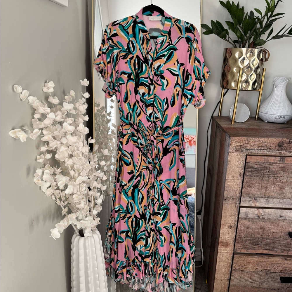 Corey Lynn Calter Pink and Green Midi Dress